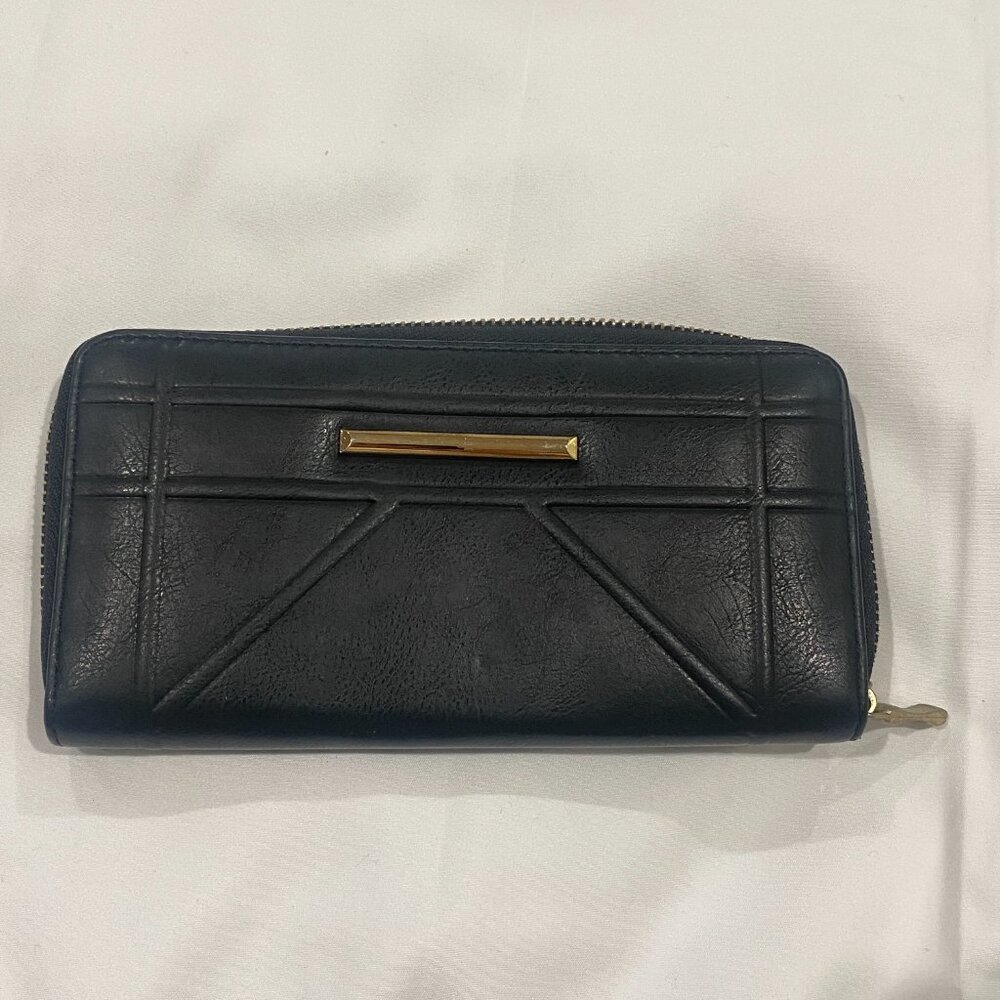 Unbranded Zip Around Wallet Geo Embossed Minimalist Black Clutch One Size - Picture 2 of 6